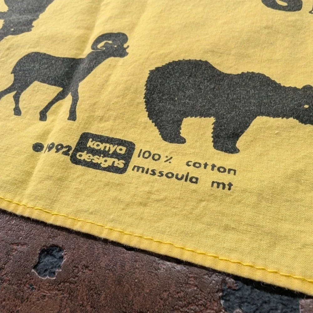 Vintage 1992 Konya Designs Glacier National Park Yellow Cotton Bandana Scarf